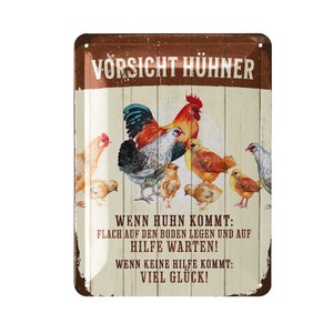 LANOLU Retro Blechschild Vorsicht Hühner, Hühner Zubehör, lustige Schilder mit Sprüchen, vintage Metallschilder 15x20cm Bild 1