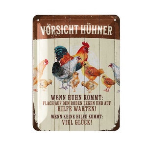 LANOLU Retro tin sign Caution Chickens, Chicken Accessories, funny signs with sayings, vintage metal signs 15 x 20 cm
