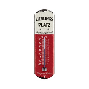 LANOLU Retro metal sign FAVORITE PLACE THERMOMETER sign garden decoration vintage signs chill lounge garden decoration wall decoration kitchen 8 x 28 cm