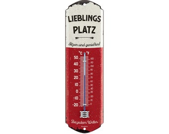 LANOLU Retro Tin Sign FAVORITE SPOT THERMOMETER Sign Garden Decor Vintage Signs Chill Lounge Garden Decor Wall Decor Kitchen 8 x 28 cm