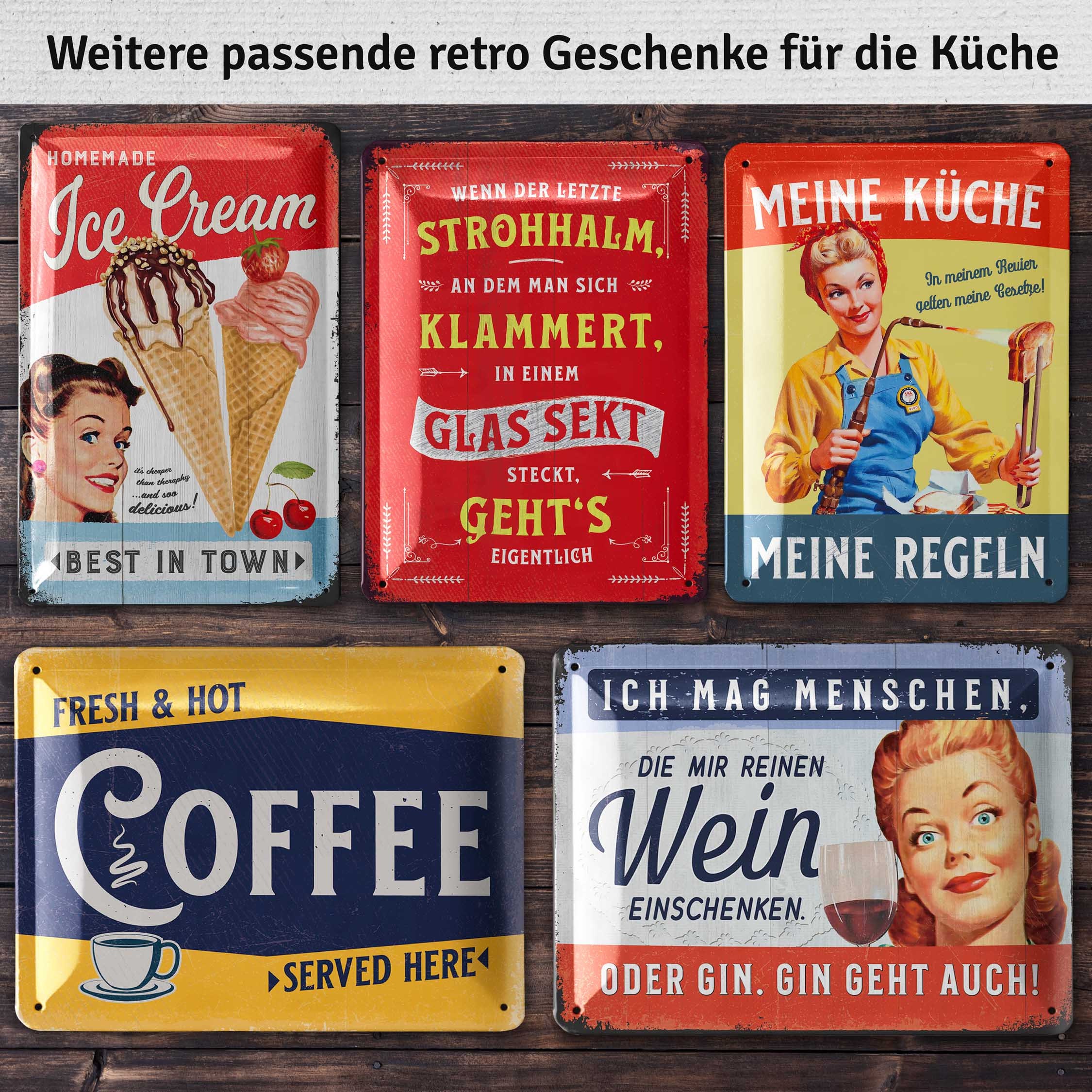 Carteles Estilo Vintage Cartel De Chapa Retro Para Cocina – Cartel Vintage Con Texto En Alemán – MEINE KÜCHE MEINE REGELN – Divertida Decoración De Pared Cocina – Póster De Metal Con
