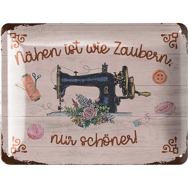 LANOLU Schild Nähen ist wie Zaubern Deko Geschenk für Näherin - Blechschilder retro für Nähstube, Farmhouse Deko für Nähzimmer, 15x20cm