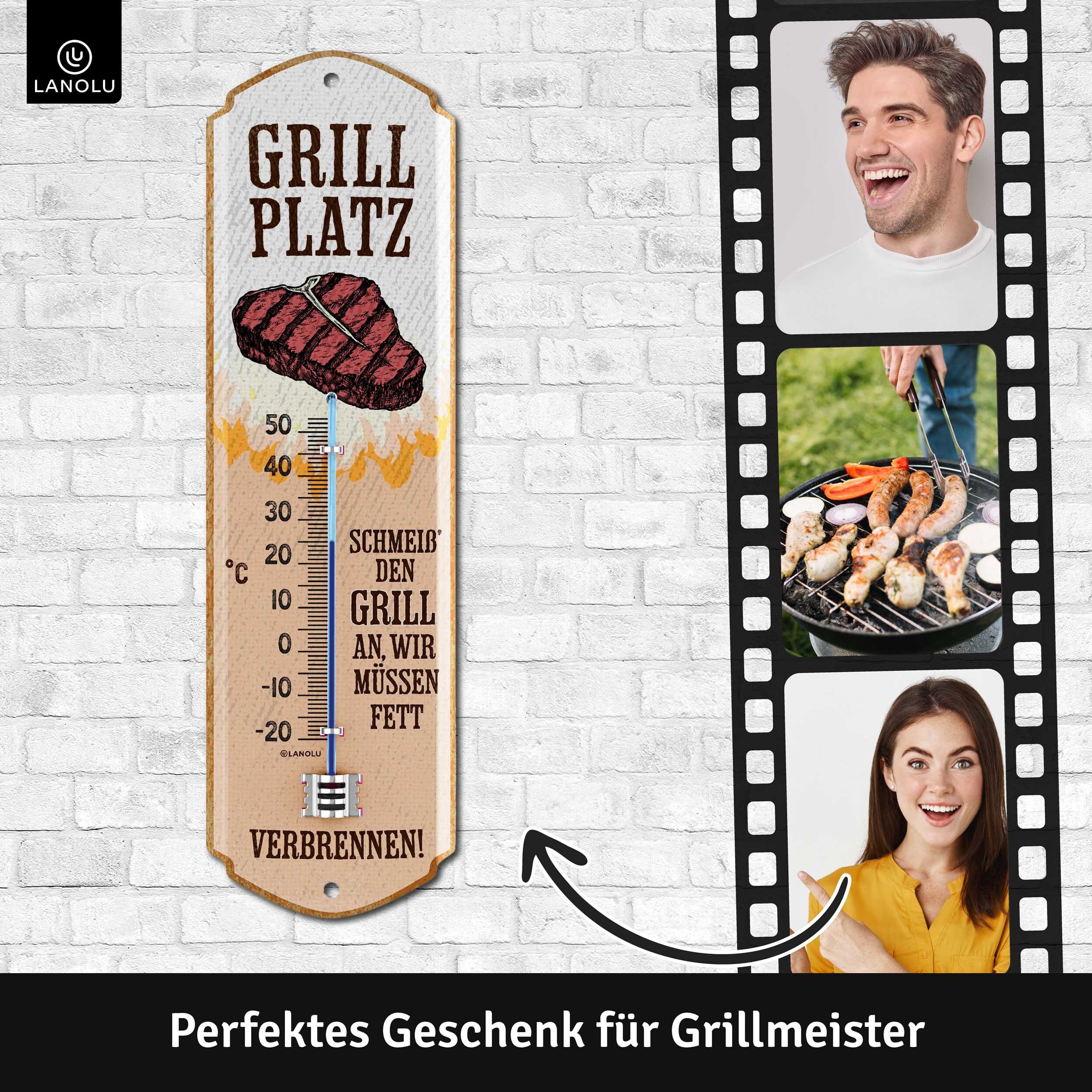 LANOLU Vintage Thermometer 'Wohlfühl-Oase' - Rustikales Blechschild Für Garten & Balkon