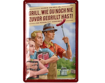 LANOLU Retro Blechschilder Grillen, BBQ Grill Retro Deko, Grillplatz Schild Garten, vintage Metallschilder mit Sprüchen 20x30 cm