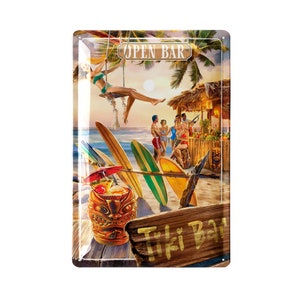 LANOLU Retro tin sign TiKi BAR, cocktail bar decoration, surf decoration and pool decoration, bar decoration, bar sign, vintage metal sign 20 x 30 cm