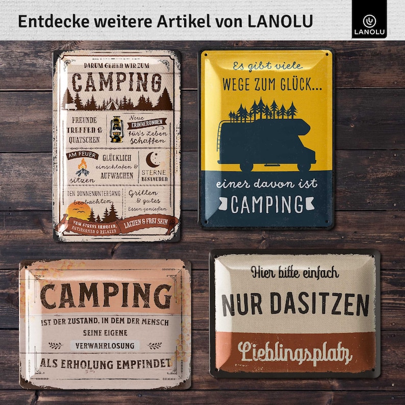 LANOLU Retro tin sign CAMPING, camper gifts for motorhome drivers as funny caravan decoration, camping rules decoration caravan 15 x 20 cm image 6