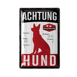 Warning about the dog signs, retro metal sign caution dog sign, attention dog sign funny, warning sign dog, curved 20 x 30 cm