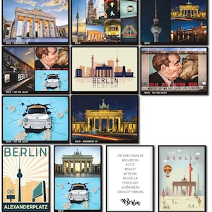 Berlin postcard set with 12x different Berlin postcards, particularly colorful, soft-touch coated, Berlin souvenirs