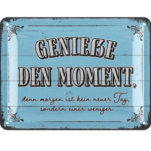 LANOLU Retro Tin Sign Enjoy the Moment, Vintage Metal Signs with Sayings, Shabby Chic Decoration for Kitchen and Garden, 15 x 20 cm
