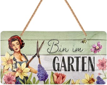 Panneau rétro en métal jardin - Je suis dans le jardin, panneaux de jardin avec dictons, idée cadeau jardin, panneau jardin cadeaux jardinier, décoration rétro