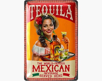 LANOLU Retro Tin Sign TEQUILA MEXICAN - Gift for Cocktail, Whiskey, and Tequila Enthusiasts, Perfect Bar Decoration, Retro Decoration, 20 x 30 cm