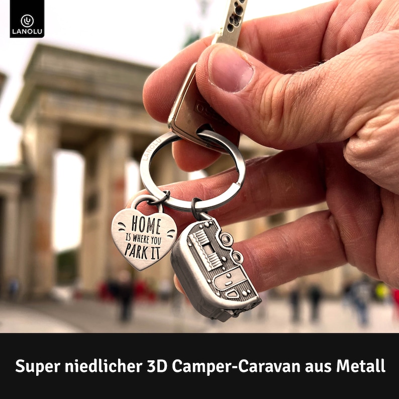 LANOLU Keychain Caravan Gift, Motorhome Gift for Camping and Campers, 3D Trailer Caravan Accessories Metal image 3