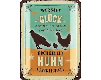 LANOLU Retro Tin Sign Chicken Coop - Who Says Luck, Chicken Accessories, Decoration for the Chicken Coop, Garden Sign, Chicken Decoration, 15 x 20 cm