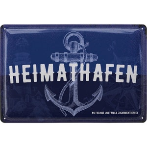 Metal sign retro home port - maritime anchor decoration for garden and kitchen - housewarming gift apartment for friends and family sign