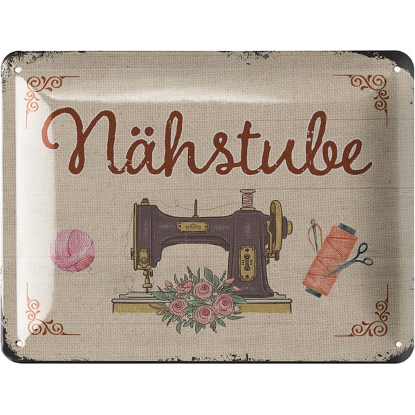 LANOLU Schild Nähen Deko Geschenk für Näherin, Blechschilder retro für Nähstube, Deko für Nähzimmer, vintage Metallschild 15x20cm