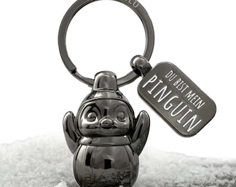 Llavero de pingüino LANOLU, regalo de pingüino, llavero de pareja, llavero de aniversario, figura de pingüino de pareja