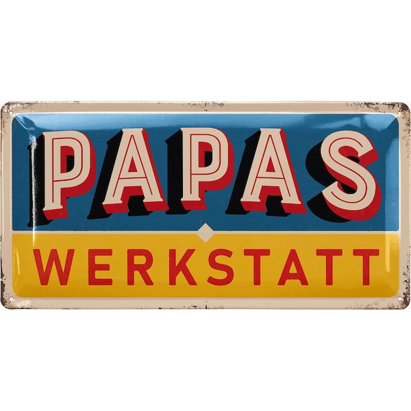 Blechschild PAPAS WERKSTATT - Schild Papas Service - Geburtstagsgeschenk oder Vatertagsgeschenk Schild für Vater - lustige retro Deko