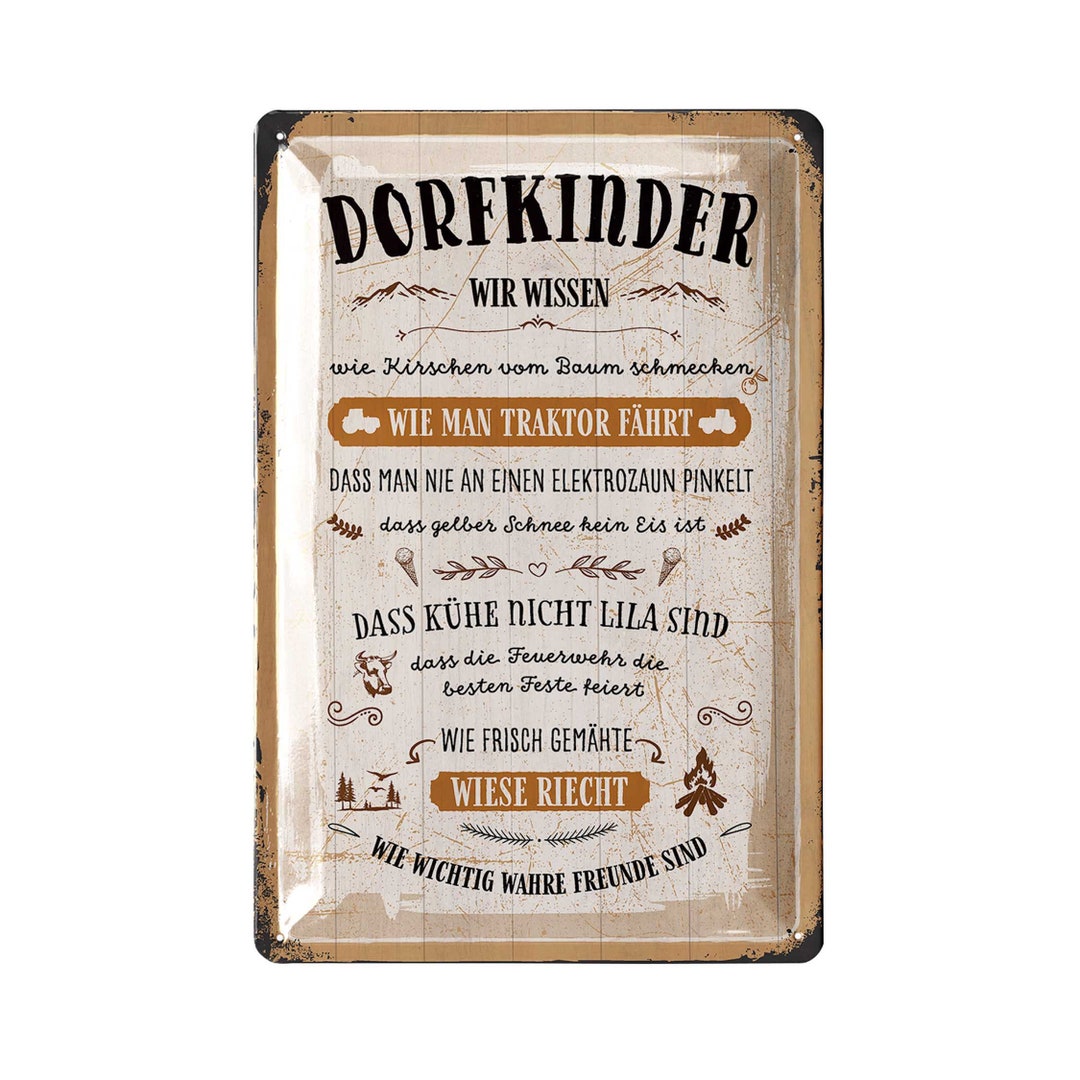 LANOLU Retro Blechschild DORFKINDER, lustige Schilder mit Sprüchen
