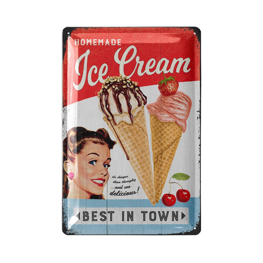 Retro Tin Sign Kitchen - Vintage Kitchen Sign - Ice Cream - US DINER ...