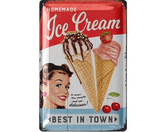 Targa Metallica Vintage Per Cucina – Cartello Retrò Gelato E Cupcake, Stile Diner Americano, Decorazione Da Parete 20x30 Cm