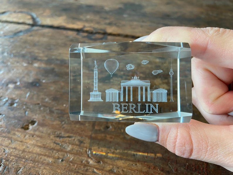 Berlin Souvenirs, Berlin 3D Glass Souvenir With Engraving, Paperweight