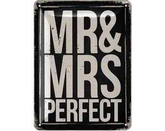 LANOLU tin sign MR and MRS decorative wedding, Mr and Mrs chair signs, shabby chic gift wedding decoration, wall decoration for photos 15 x 20 cm