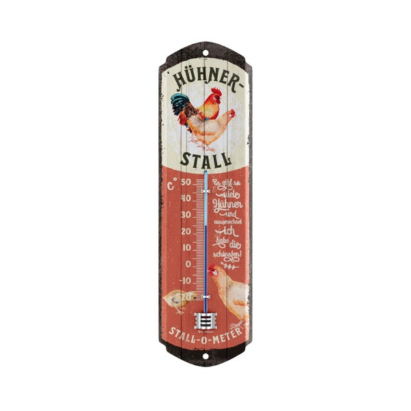 LANOLU Retro Tin Sign CHICKEN STALL THERMOMETER - Chicken Decorative Barn Garden Vintage Signs - Tin Sign Chicken 8 x 28 cm