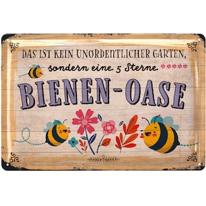 LANOLU Retro metal sign BEE OASIS sign, metal signs garden with sayings, nostalgic decoration as gardener gifts 20 x 30 cm