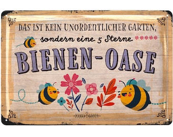 LANOLU Retro Blechschild BIENEN-OASE Schild, Blechschilder Garten mit Sprüchen, nostalgische Dekoration als Gärtner Geschenke 20x30cm