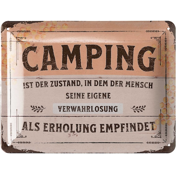 LANOLU Retro Blechschild CAMPING, Camper Geschenke für Wohnmobilfahrer als lustige Wohnwagen Deko, Camping Regeln Deko Wohnwagen 15x20 cm