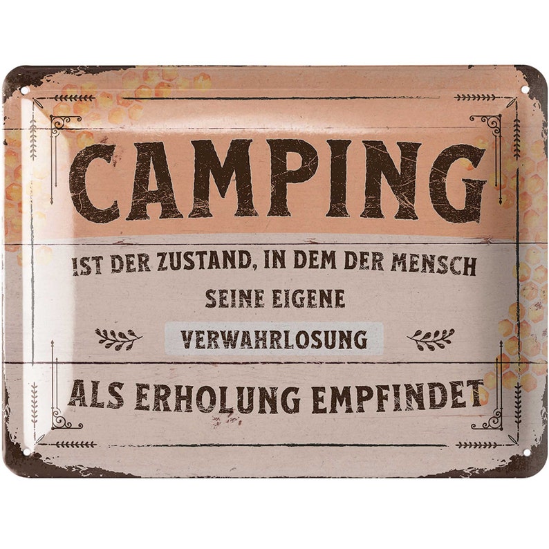 LANOLU Retro tin sign CAMPING, camper gifts for motorhome drivers as funny caravan decoration, camping rules decoration caravan 15 x 20 cm image 1