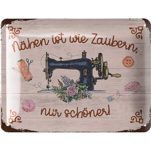 LANOLU Cartello "Cucire è come la magia", regalo decorativo per sarta - cartelli in metallo retrò per la stanza da cucito, decorazione da fattoria per la stanza da cucito, 15 x 20 cm