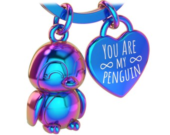 Llavero de pingüino de LANOLU "Waddles", regalo de pingüino, llavero para pareja, llavero de aniversario para pareja