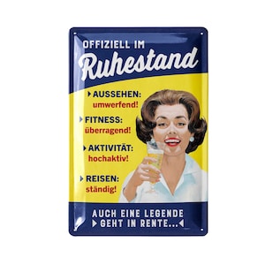 LANOLU Retro metal sign RETIREMENT, pensioner decoration for retirement and pension start, funny gift idea for retirement and pension 20 x 30 cm