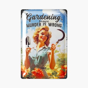 LANOLU Retro Metal Sign Garden, Gardening Murder, Garden Signs for Outside, Signs for the Garden 20 x 30 cm