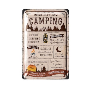 LANOLU Retro tin sign CAMPING sign gifts for campers motorhome drivers as a funny caravan decoration, campsite metal sign 20 x 30 cm