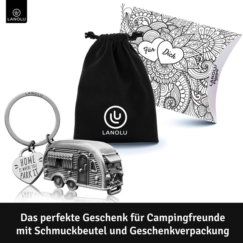 LANOLU Keychain Caravan Gift, Motorhome Gift for Camping and Campers, 3D Trailer Caravan Accessories Metal image 2