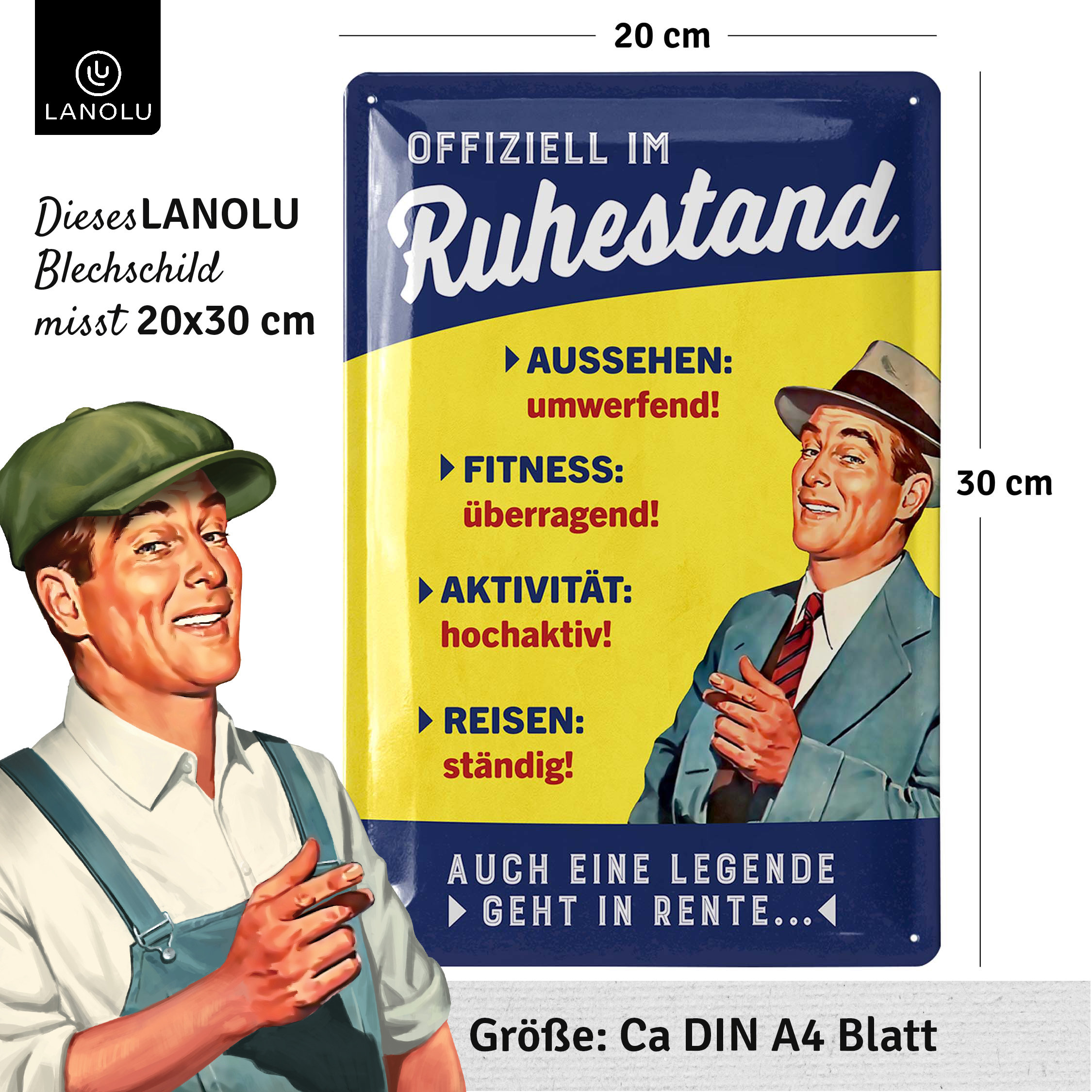 LANOLU Retro blikken bord pensioencadeau voor mannen, pensioencadeau, grappige decoratie pensioen, pensioenstart 20 x 30 cm - België