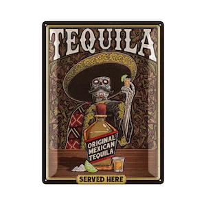 XXL metal sign retro bar decoration, bar sign TEQUILA, metal signs vintage as alcohol accessories for party room, cocktail sign 30 x 40 cm