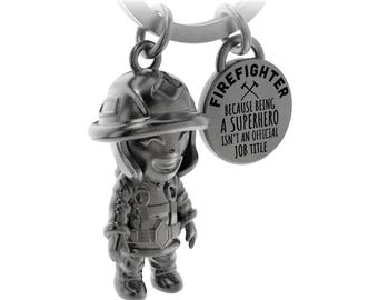 LANOLU Keychain Firefighter, Fire Department Gifts for Men, Lucky Charm Gifts for Firefighters Made of Metal