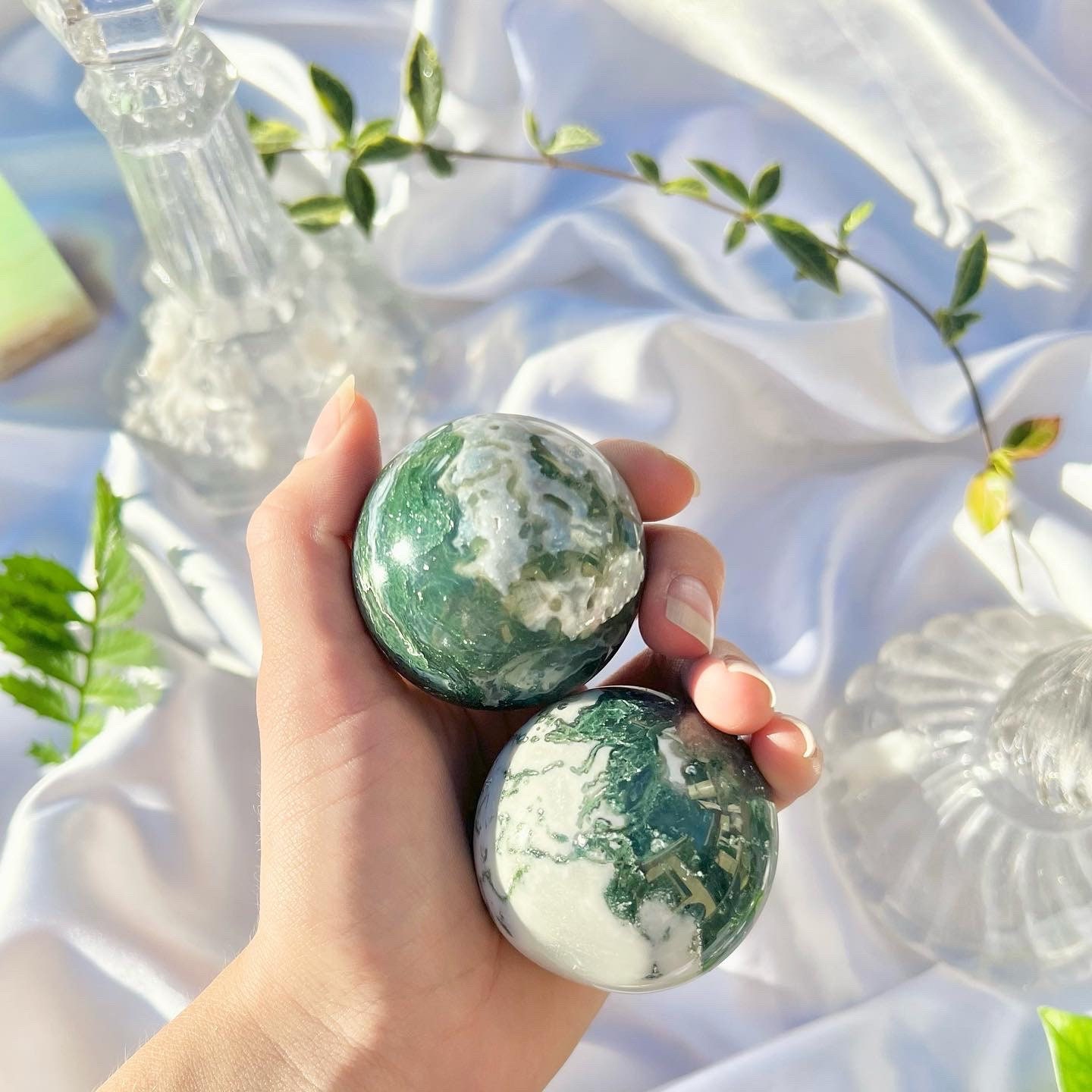 Moss agate sphere - Etsy 日本
