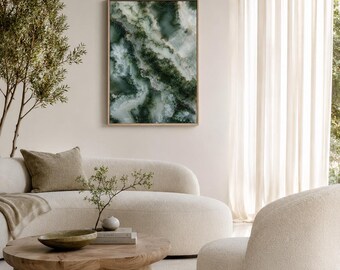 Moss Agate Wall Art Print | Green Crystal Artwork | Mineral Inspired Decor | Modern Wall Art | Sage Green Abstract Print | Luxury Home Decor
