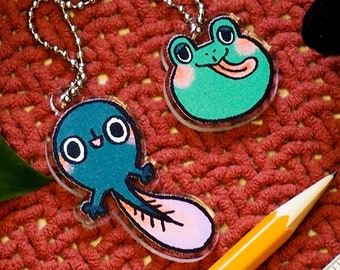 Tadpole and Frog froggy charms keychain earrings