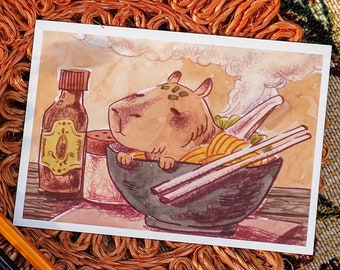 Capybara Noodle Bath Postcard