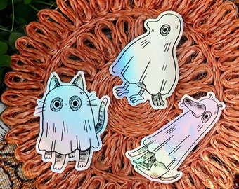 Ghost Cat Dog Pigeon HOLOGRAPHIC Stickers