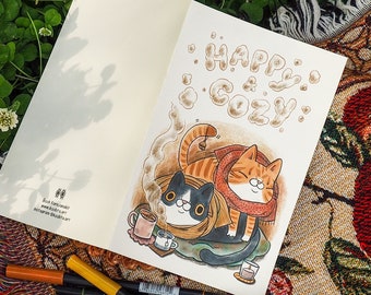 Happy & Cozy Cats Greeting Card