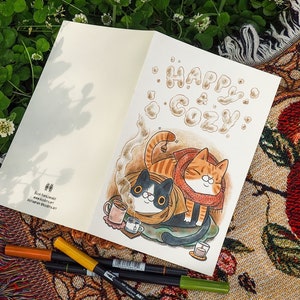 Gatos felices y acogedores Tarjetas de felicitación