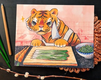 Cooking Tiger Print Illustration