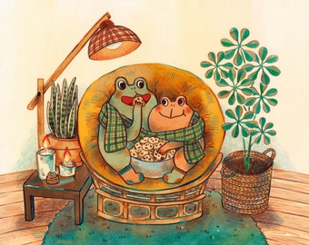 Frog and Toad Getting Cozy inkjet print 11x14 inches