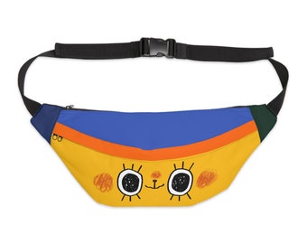 Hehe happy shy smiley Large Fanny Pack yellow and blue